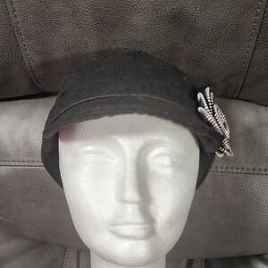 Black Hat with Silver Flower Accent
